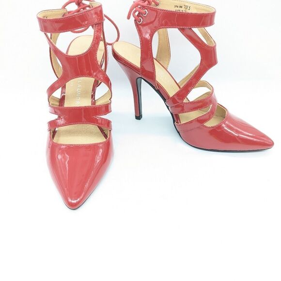 Red patent Chinese Laundry Women's Pointy Toe Ankle Strap Strappy Stiletto Heels - Picture 9 of 13